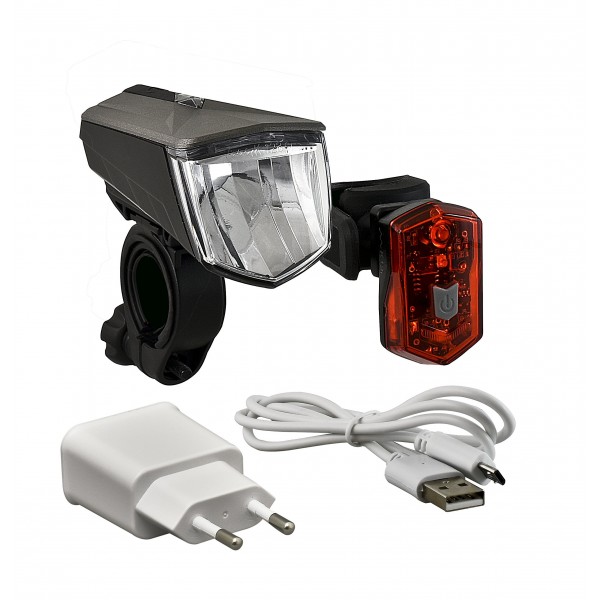 Büchel – Juego de luces LED de batería, 80 lux, frontal lámpara: 40331-c-01 + Batería de luz trasera: Micro Light, incluye ca