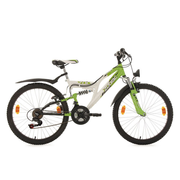 KS Cycling Niños Bicicleta mountainbike Fully Zodiac RH 38 cm , color blanco y verde, 24, 633 K