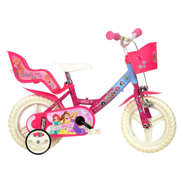 Dino Bikes Princess 12" Niñas Completo 12" Metal Rosa, Color blanco bicicletta - Bicicleta  Hacia un lado, Completo, 30,5 cm 