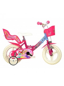 Dino Bikes Princess 12" Niñas Completo 12" Metal Rosa, Color blanco bicicletta - Bicicleta  Hacia un lado, Completo, 30,5 cm 