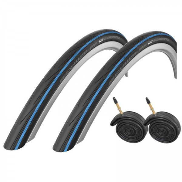 Schwalbe 2 x Lugano 700 C x 25 Carreras de Carretera Bicicleta neumáticos y Tubos Presta – Azul