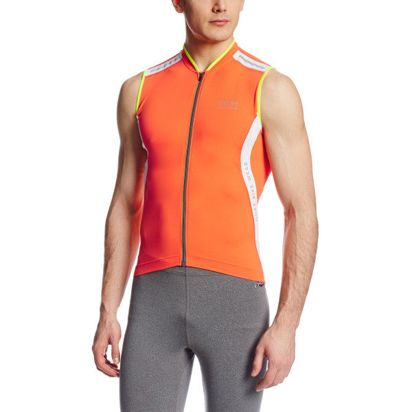 Gore Bike Wear Power 2.0 - Camiseta sin mangas de ciclismo para hombre, color naranja/blanco, talla L