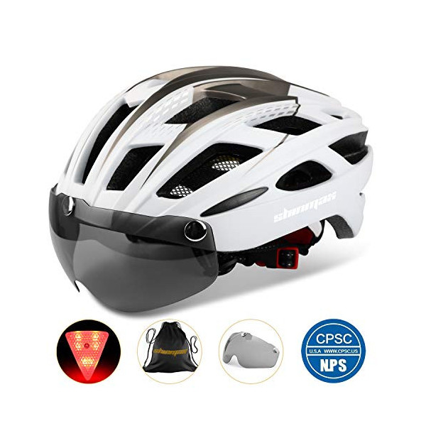 Casco bicicleta/Casco Bicic con luz,Certificado CE, casco bicicleta adulto con Visera Magnética Desmontable Gafas de Protecci