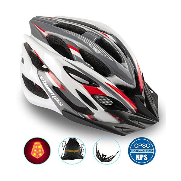 Casco Bicicleta/Casco Bicic con Luz LED,Certificado CE,Casco Ciclismo con Visera y Forro Desmontable Especializado con Luz de