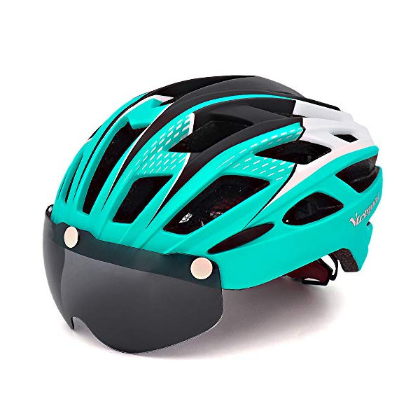 VICTGAOL Casco Bicicleta Helmet Bici Ciclismo para Adulto con Luz Trasera LED Visera Extraíble Hombres Mujeres Adultos de Bic
