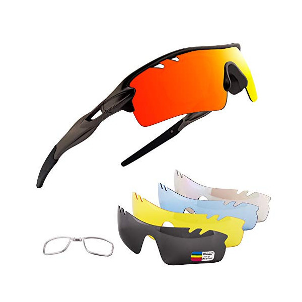 OULIQI Gafas De Sol Polarizadas para Ciclismo con 5 Lentes Intercambiables UV400 Y Montura De, Gafas para MTB Bicicleta Monta