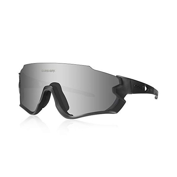 Queshark Gafas de Ciclismo para Hombre Mujer Bicicleta de Carretera 1 Lente Polarizada 3 HD UV400 Lente QE45  Negro 