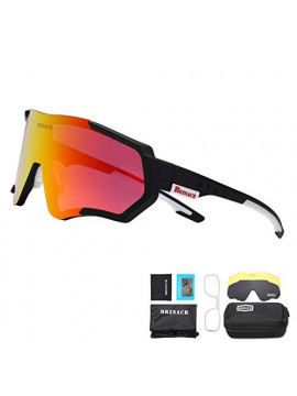 BRZSACR Gafas de Sol Deportivas polarizadas Protección UV400 Gafas de Ciclismo con 3 Lentes Intercambiables para Ciclismo, bé