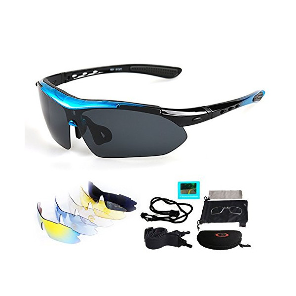 V VILISUN Gafas de Ciclismo, Unisex Sport Gafas con 5 Lentes Intercambiables, Gafas de Sol Polarizadas Deportivas, UV 400 Pro