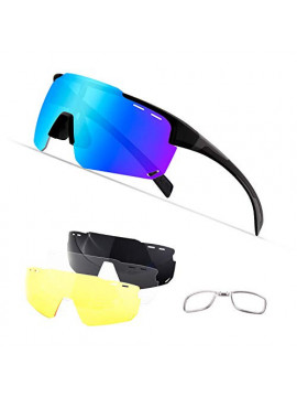 OULIQI Gafas De Sol Polarizadas para,Gafas Ciclismo,Ciclismo con 4 Lentes Intercambiables UV400 Y Montura De TR-90, Gafas par