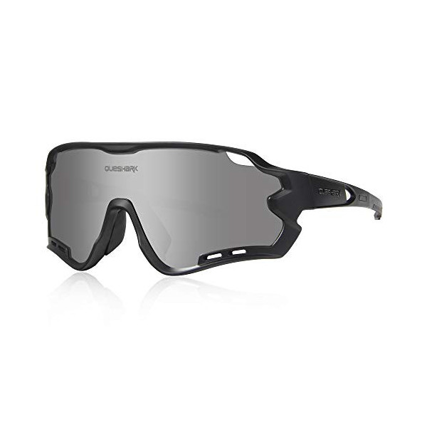 Queshark Gafas de Ciclismo para Hombre Mujer Bicicleta de Carretera 1 Lente Polarizada 3 HD UV400 Lente 10 Colores  Negro 