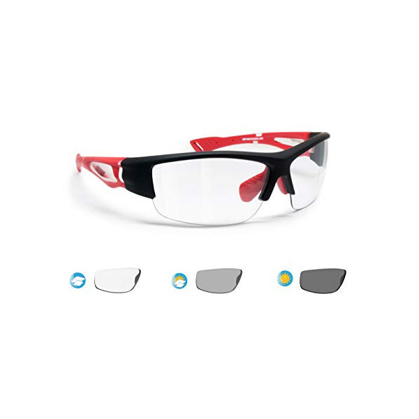BERTONI Gafas de Sol Deportivas Fotocromaticas para Hombre Mujer Deporte Ciclismo Running Esqui MTB – Mod. 1001  Negro/Rojo -