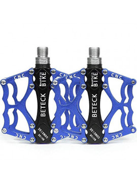 BETECK Pedales Bicicleta Aleación de Aluminio Plataforma Plana 9/16 Teniendo para Cycling Ciclismo MTB BMX Montaña  Azul 