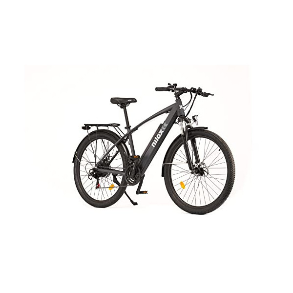 Nilox, E-Bike X7 Plus, Bicicleta de trekking con pedaleo asistido, 80 km de autonomía, hasta 25 km/h, motor de 36 V 250 W, ba