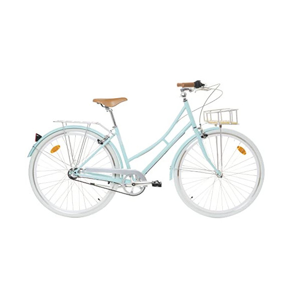Fabric City Bicicleta de Paseo- Bicicleta de Mujer 28" con Cesta, Cambio Interno Shimano 3V, 5 Colores, 14kg  Blue Hampstead 