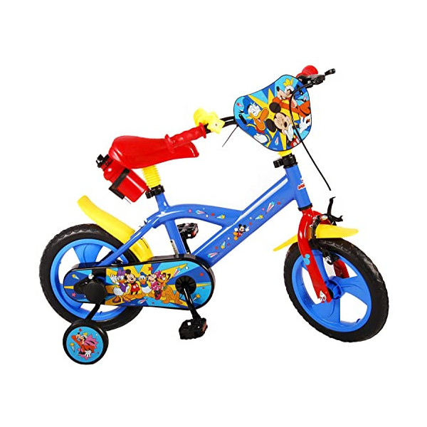 albri Bicicleta Infantil de Mickey de 12 Pulgadas con estabilizadores Laterales y Botella, Bebés niños, Rojo y Azul, Piccola