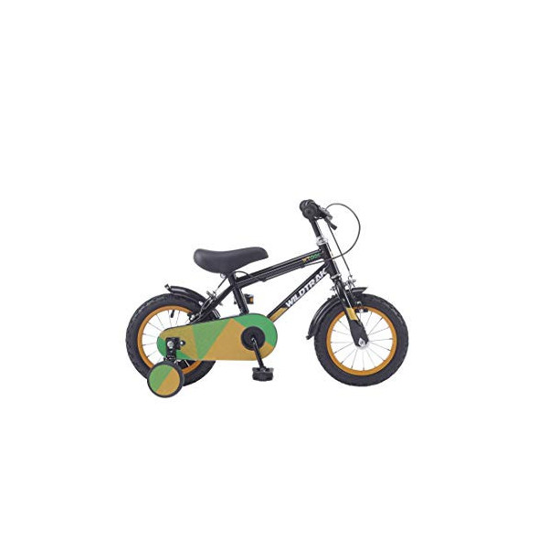 Wildtrak - Bicicleta 12 pulgadas para niños de 2 a 5 años con ruedines con ruedines - Negra y Verde