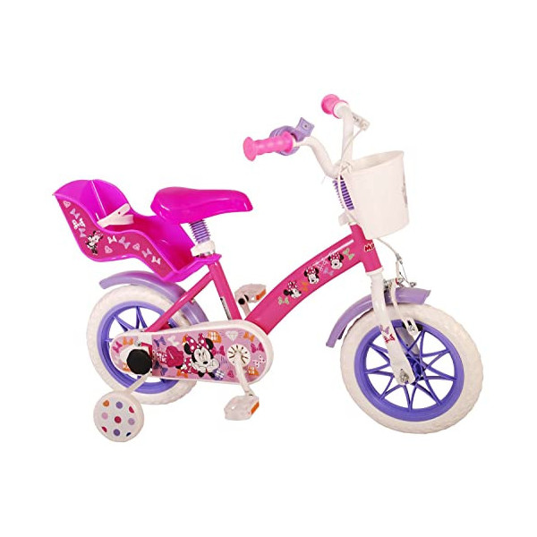 albri niño Bicicleta Infantil de Minnie de 12 Pulgadas con estabilizadores Laterales y portabombola, Bebés niños, Rosa, Picco