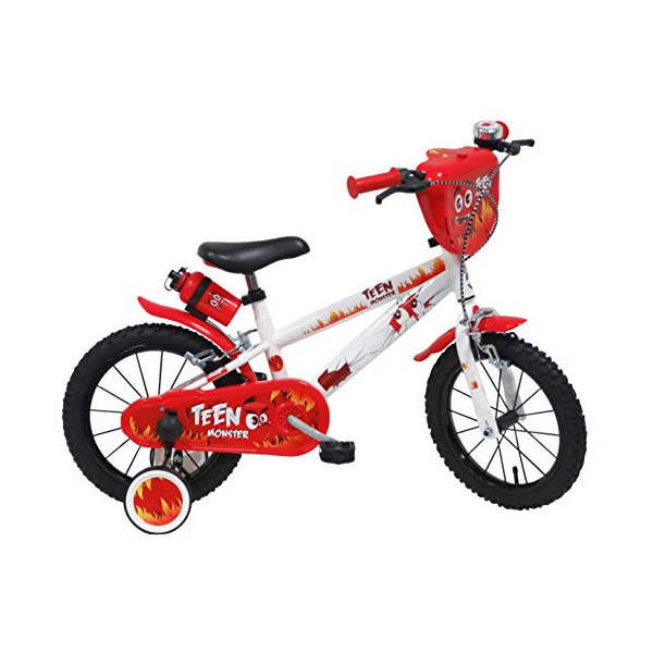 Teen Monster - Bicicleta Infantil, 14" Pulgadas, Color Blanco/Rojo y Negro