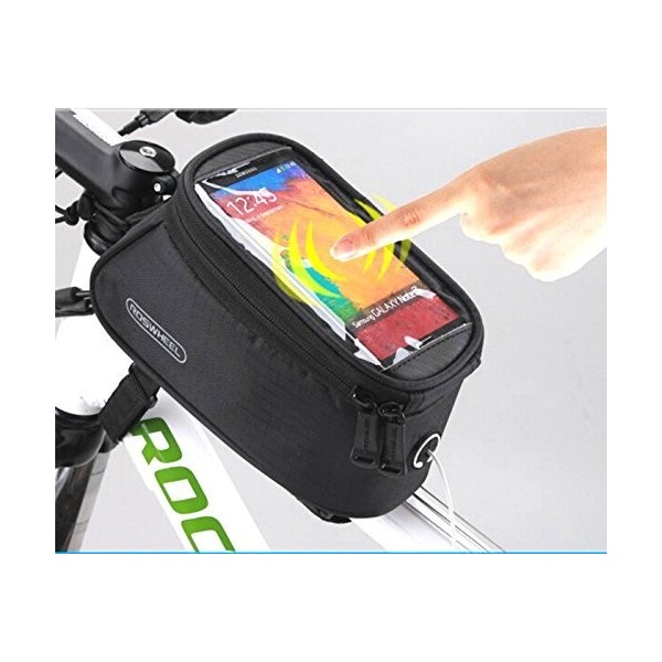 Roswheel ciclismo bicicleta bicicleta funda para teléfono celular alforja frontal bolsa de tubo superior  negro  grande