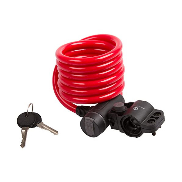 M-Wave Candado de Cable en Espiral S 10.18, Adultos Unisex, Rojo, 10 x 1800 mm
