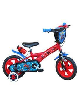 Atlas Bicicleta de 12 Pulgadas Spiderman Equipada con 2 Frenos, Placa Delantera Decorativa, Guardabarros, cárter y estabiliza