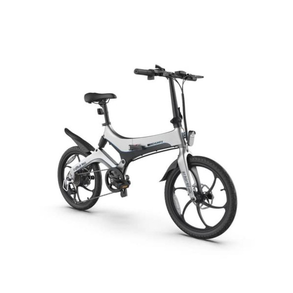 BEHUMAX - Bicicleta eléctrica E-Urban 890+ Silver, Amortiguación Trasera, Motor de 250 W, Totalmente Plegable, con Faros led 
