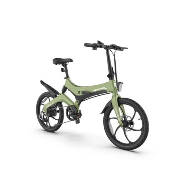 BEHUMAX - Bicicleta eléctrica E-Urban 890+ Green, Amortiguación Trasera, Motor de 250 W, Totalmente Plegable, con Faros led y