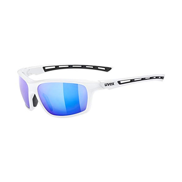 uvex sportstyle 229, gafas deportivas unisex, de espejo, comodidad sin presión y sujeción perfecta, white/mirror blue, one si