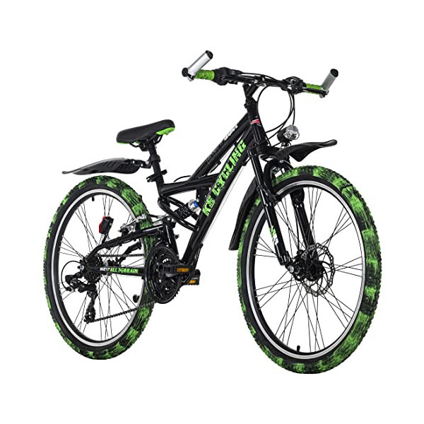 KS Cycling Trituradora Bicicleta de montaña ATB Fully Pulgadas, Crusher, RH, Adultos Unisex, Negro-Verde, 24 Zoll, 36 cm