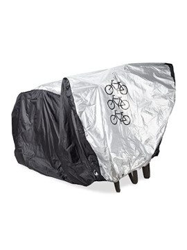 Relaxdays Cubierta bicis, para 3, 110 x 200 x 100 cm, Funda Bicicletas, con Bolso, plástico, Negro y Plateado, 100% poliéster