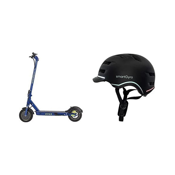 SmartGyro Ziro 2 Blue - Patinete Eléctrico + SmartGyro Casco Inteligente Smart Helmet Pro Negro L
