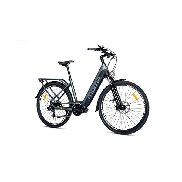Moma Bikes Bicicleta Electrica, Urbana E-CITY-28"PRO Central Motor, Aluminio. SHIMANO 7v & Frenos de Disco Hidráulicos, Bater