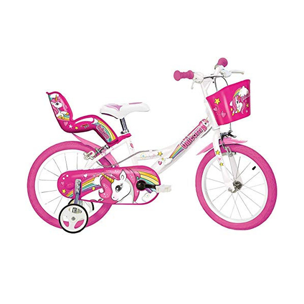 Dino Bikes - 144R-UN Unicorn - Bicicleta con diseño de Unicornios de 35,6 cm, Color Blanco y Rosa