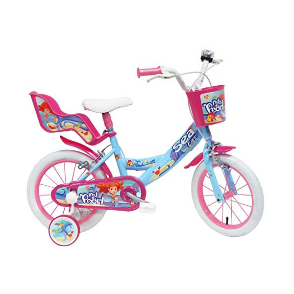 Sea Life - Bicicleta para niña, Azul/Fucsia/Blanco, 14" Pulgadas