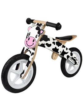 WOOMAX - Bici de Madera sin Pedales, de Vaca, 85x36x53 cm, Asiento Regulable 3 Alturas, Bici Infantil 4 años, Vaca Juguete, B