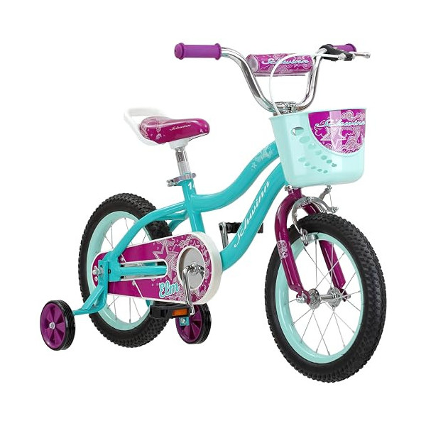 Schwinn Elm - Bicicleta para niños, ruedas de 14 pulgadas, asiento ajustable, incluye estabilizadores, azul