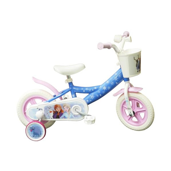 A.T.L.A.S. Bicicleta de 10 Pulgadas para niños y niñas, Frozen con Cesta Delantera, Guardabarros, cárter, Ruedas y 2 estabili