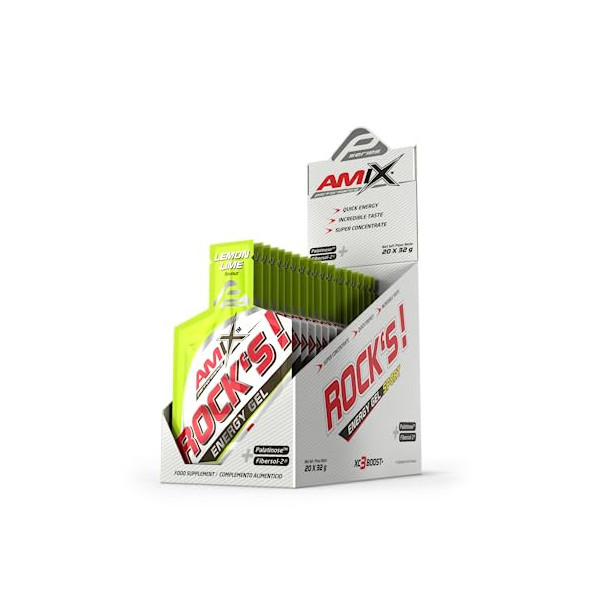 AMIX - Bebida Energética - Rocks Gel sin Cafeína en Formato de 20 x 32 ml - Ayuda a Mejorar el Rendimiento Muscular - Contie