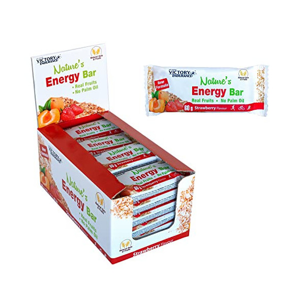 Weider Nature´s Energy Bar Fresa 60 g. Barrita energética con un 41% Frutas y 64% de hidratos de carbono, Gran sabor y energí
