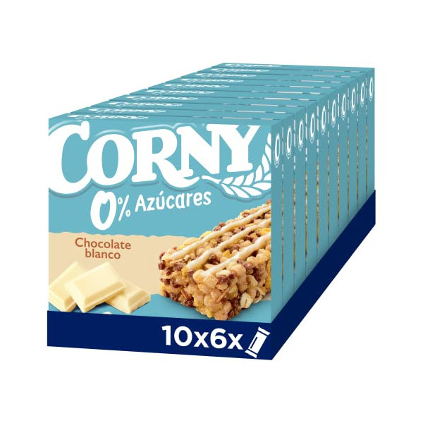 Corny - Barritas de Cereales 0% Chocolate Blanco, Pack de 10  60 unidades , 6x20 g