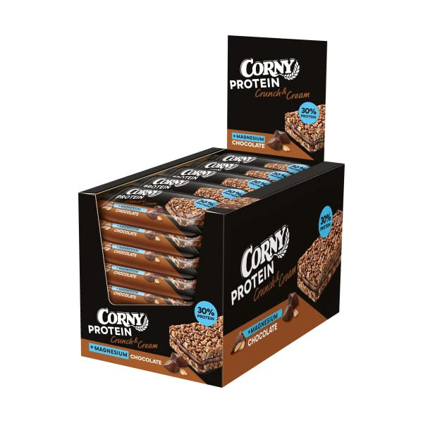 Corny - Protein Crunch & Cream Chocolate, Barritas Proteicas de Cereales con Chocolate con Leche, con 30% de Proteínas y Magn
