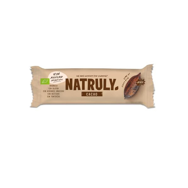 NATRULY Barritas Energéticas BIO Cacao Sin Azúcar Añadido, 100% Natural y Orgánicas, Sin Gluten, Vegana -Pack 24x40g