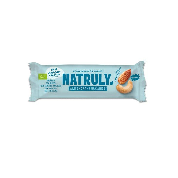 NATRULY Barritas Energéticas BIO Almendra + Anacardos Sin Azúcar Añadido, 100% Natural y Orgánicas, Sin Gluten, Vegana -Pack 