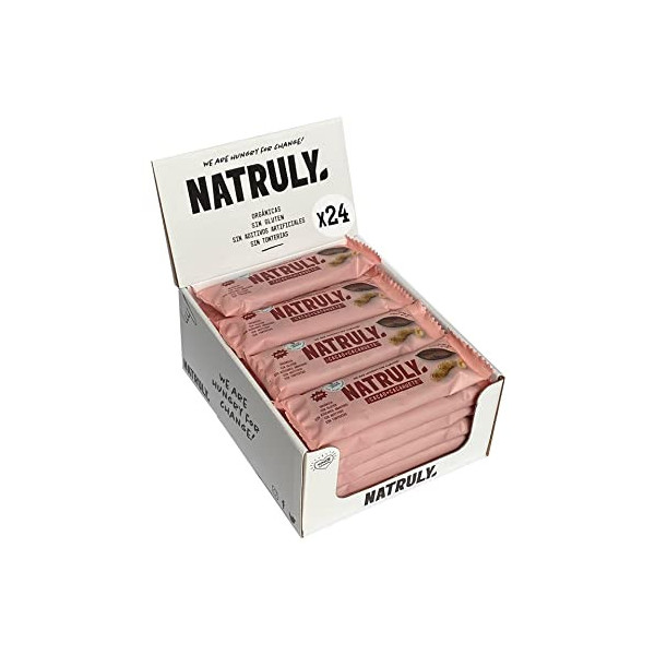 NATRULY Barritas Energéticas BIO Cacao + Cacahuete Sin Azúcar Añadido, 100% Natural y Orgánicas, Sin Gluten, Vegana -Pack 24x