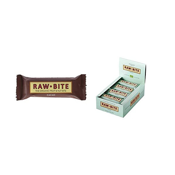 Raw Bite Barrita Ecológica de Cacao - Paquete de 12 x 50 gr - Total: 600 gr & Barrita Ecológica De Cacahuetes - Paquete De 12