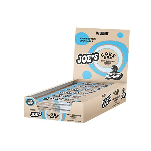 WEIDER Joes Core Bar Barrita proteica con textura suave y cobertura de chocolate con leche/blanco, más de 31% de proteínas, 