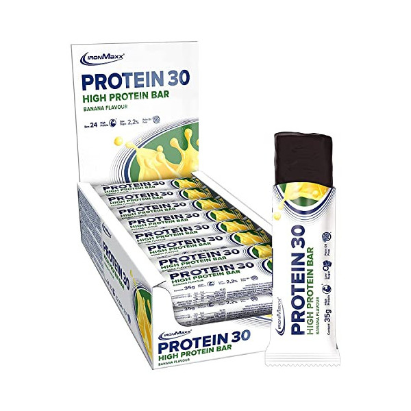 IronMaxx Proteína 30 barrita proteica - plátano 24 x 35g | barrita proteica sin aceite de palma y sin gluten con vitaminas | 