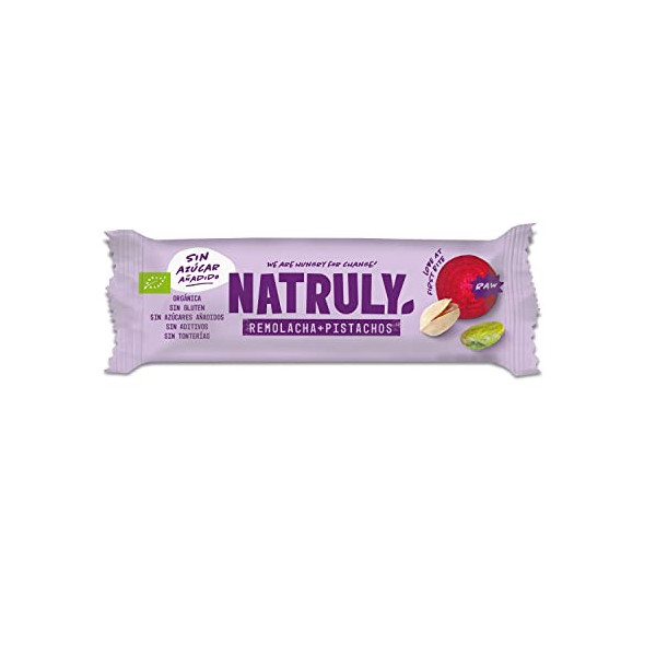 NATRULY Barritas Energéticas BIO Remolacha Sin Azúcar Añadido, 100% Natural y Orgánicas, Sin Gluten, Vegana -Pack 24x40g
