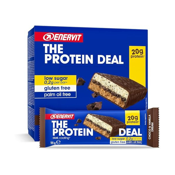 Enervit The Protein Deal Choco & Vanilla Dream, Barritas Proteicas, 20g de Proteína, Sabor Vainilla y Chocolate Negro, Snacks